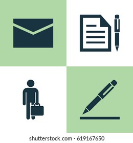 Trade Icons Set. Collection Of Contract, Work Man, Envelope And Other Elements. Also Includes Symbols Such As Businessman, Envelope, Man.