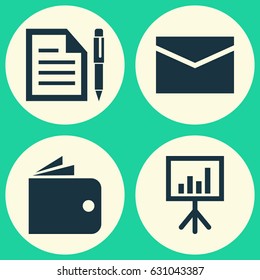 Trade Icons Set. Collection Of Contract, Presentation Board, Envelope And Other Elements. Also Includes Symbols Such As Presentation, Pen, Contract.