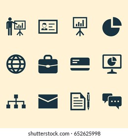 Trade Icons Set. Collection Of Envelope, Suitcase, Presentation Board And Other Elements. Also Includes Symbols Such As Conversation, Mail, Message.
