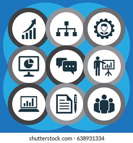 Trade Icons Set. Collection Of Group, Leader, Increasing And Other Elements. Also Includes Symbols Such As Analytics, Chart, Business.