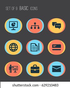 Trade Icons Set. Collection Of Hierarchy, Statistics, Payment And Other Elements. Also Includes Symbols Such As Suitcase, World, Mail.