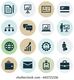 Trade Icons Set. Collection Of Identification, Presenting Man, Leader And Other Elements. Also Includes Symbols Such As Hierarchy, Pen, Screen.