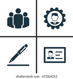 Trade Icons Set. Collection Of Identification, Pen, Leader And Other Elements. Also Includes Symbols Such As Signing, Group, Card.
