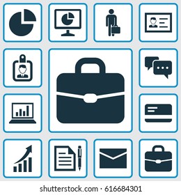 Trade Icons Set. Collection Of Increasing, Id Badge, Chatting And Other Elements. Also Includes Symbols Such As Pen, Man, Envelope.