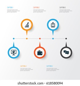 Trade Icons Set. Collection Of Increasing, Id Badge, Chatting And Other Elements. Also Includes Symbols Such As Billfold, Analytics, Identification.