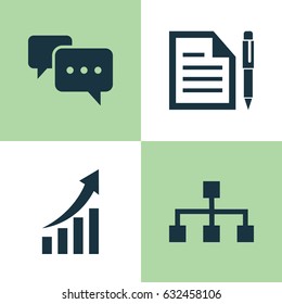 Trade Icons Set. Collection Of Increasing, Contract, Chatting And Other Elements. Also Includes Symbols Such As Structure, Contract, Message.
