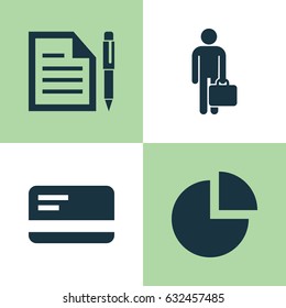Trade Icons Set. Collection Of Payment, Work Man, Pie Bar And Other Elements. Also Includes Symbols Such As Card, Businessman, Payment.