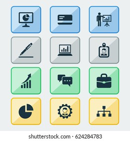 Trade Icons Set. Collection Of Pie Bar, Payment, Chatting And Other Elements. Also Includes Symbols Such As Structure, Signing, Manager.