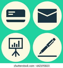 Trade Icons Set. Collection Of Presentation Board, Payment, Pen And Other Elements. Also Includes Symbols Such As Letter, Bank, Signing.