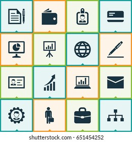 Trade Icons Set. Collection Of Statistics, Hierarchy, Earth And Other Elements. Also Includes Symbols Such As Wallet, Purse, Identification.