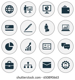 Trade Icons Set. Collection Of Work Man, Suitcase, Envelope And Other Elements. Also Includes Symbols Such As Payment, Chart, Id.