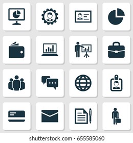Trade Icons Set. Collection Of Work Man, Billfold, Pie Bar And Other Elements. Also Includes Symbols Such As Leader, Page, Badge.