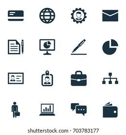Trade Icons Set. Collection Of Work Man, Payment, Pie Bar And Other Elements. Also Includes Symbols Such As Contract, Global, Page.