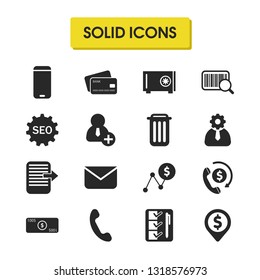 Trade icons set with geolocation, setting SEO and basket elements. Set of trade icons and payment concept. Editable vector elements for logo app UI design.