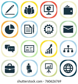 Trade Icons Set With Hierarchy, Pen, Billfold And Other Work Man Elements. Isolated Vector Illustration Trade Icons.