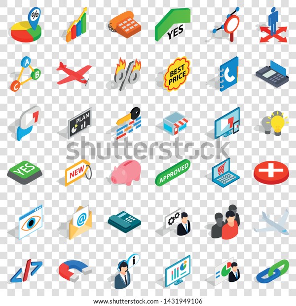 Trade icons set. Isometric style of 36 trade\
vector icons for web for any\
design