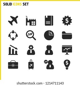 Trade icons set with loop statistic, copybook and diagram elements. Set of trade icons and industry concept. Editable vector elements for logo app UI design.