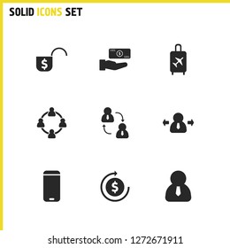 Trade icons set with person, money without lock and reset coin elements. Set of trade icons and money return concept. Editable vector elements for logo app UI design.