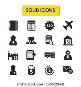 Trade icons set with reset coin, notebook and sailor elements. Set of trade icons and review concept. Editable vector elements for logo app UI design.