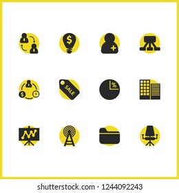 Trade icons set with sale, money lamp and circulation of money elements. Set of trade icons and radio station concept. Editable vector elements for logo app UI design.