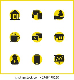 Trade icons set with screen, sailor and phone elements. Set of trade icons and presentation concept. Editable vector elements for logo app UI design.