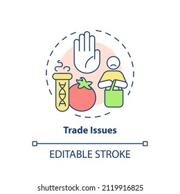 Trade issues concept icon. Consumers avoid gm products. Disadvantages of gmo abstract idea thin line illustration. Isolated outline drawing. Editable stroke. Arial, Myriad Pro-Bold fonts used