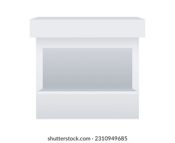 Trade kiosk or counter. Mobile market with a window for promotion isolated on white background. Vector realistic Mockup for branding. Blank template. Front view. EPS 10.