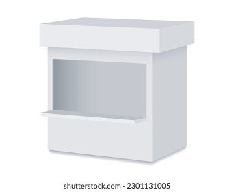 Trade kiosk or exhibition stall. Mobile market with a window for outdoor shopping or promotion isolated on white background. Vector realistic Mock up. Blank template. EPS10.