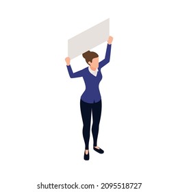 Trade labor union employee right protection composition with isometric person defending their rights holding placard vector illustration