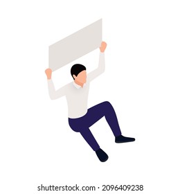 Trade Labor Union Employee Right Protection Composition With Isometric Person Defending Their Rights Holding Placard Vector Illustration