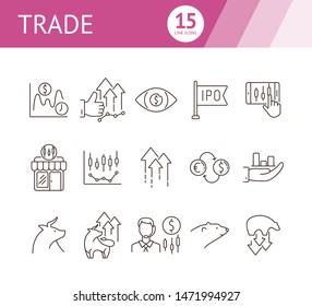 Trade line icon set. Growth, development, ipo. Profit concept. Can be used for topics like money, economy, investment