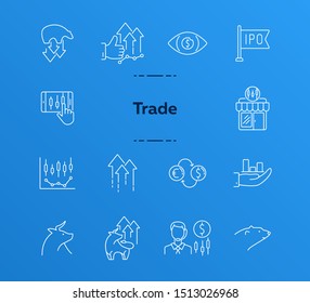 Trade line icon set. Growth, development, ipo. Profit concept. Can be used for topics like money, economy, investment