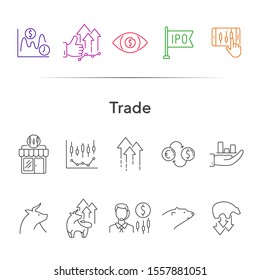 Trade line icon set. Growth, development, ipo. Profit concept. Can be used for topics like money, economy, investment