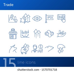 Trade line icon set. Growth, development, ipo. Profit concept. Can be used for topics like money, economy, investment