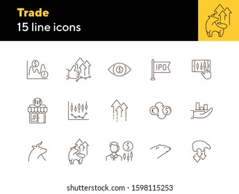 Trade line icon set. Growth, development, ipo. Profit concept. Can be used for topics like money, economy, investment