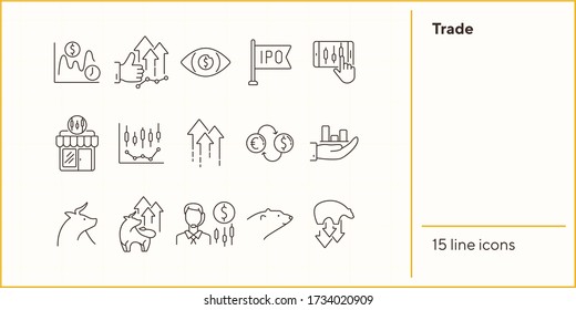Trade line icon set. Growth, development, ipo. Profit concept. Can be used for topics like money, economy, investment