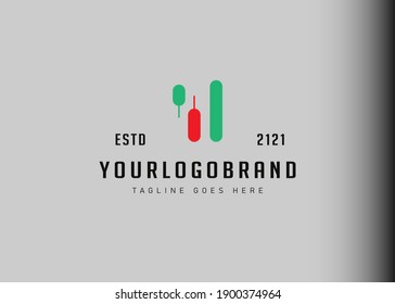 Trade logo design inspiration. Vector illustration of candlestick chart with rising and falling positions. Modern vintage icon design template with line art style.