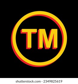 Trade mark sign. 3D Extruded Yellow Icon with Red Sides a Black background. Illustration.