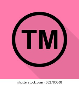 Trade mark sign. Black icon with flat style shadow path on pink background.