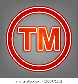 Trade mark sign. Flat red icon with linear white icon with gray shadow at grayish background. Illustration.