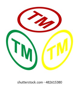 Trade mark sign. Isometric style of red, green and yellow icon.