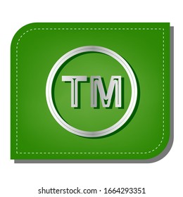 Signo de marca. Icono de línea de gradiente plateado con sombra verde oscuro en hoja verde con parches ecológicos. Ilustración.