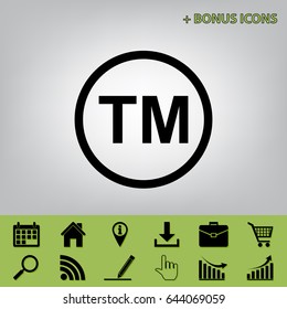 Trade mark sign. Vector. Black icon at gray background with bonus icons at celery ones