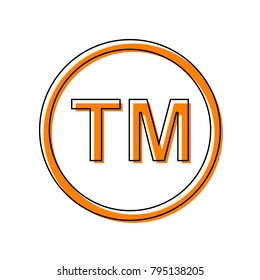 Trade mark sign. Vector. Black line icon with shifted flat orange filled icon on white background. Isolated.