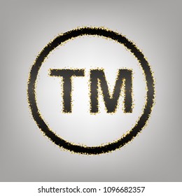 Trade mark sign. Vector. Blackish icon with golden stars at grayish background.