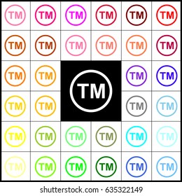 Trade mark sign. Vector. Felt-pen 33 colorful icons at white and black backgrounds. Colorfull.