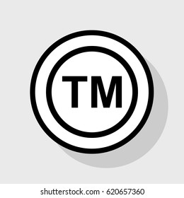 Trade Mark Sign. Vector. Flat Black Icon In White Circle With Shadow At Gray Background.