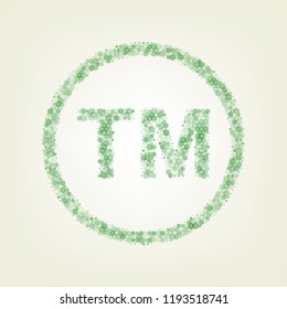 Trade mark sign. Vector. Green hexagon rastered icon and noised opacity and size at light green background with central light.