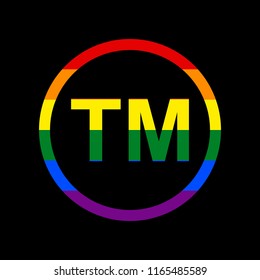 Trade mark sign. Vector. Icon with colors of LGBT flag at black background.