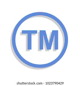 Trade mark sign. Vector. Neon blue icon with cyclamen polka dots pattern with light gray shadow on white background. Isolated.